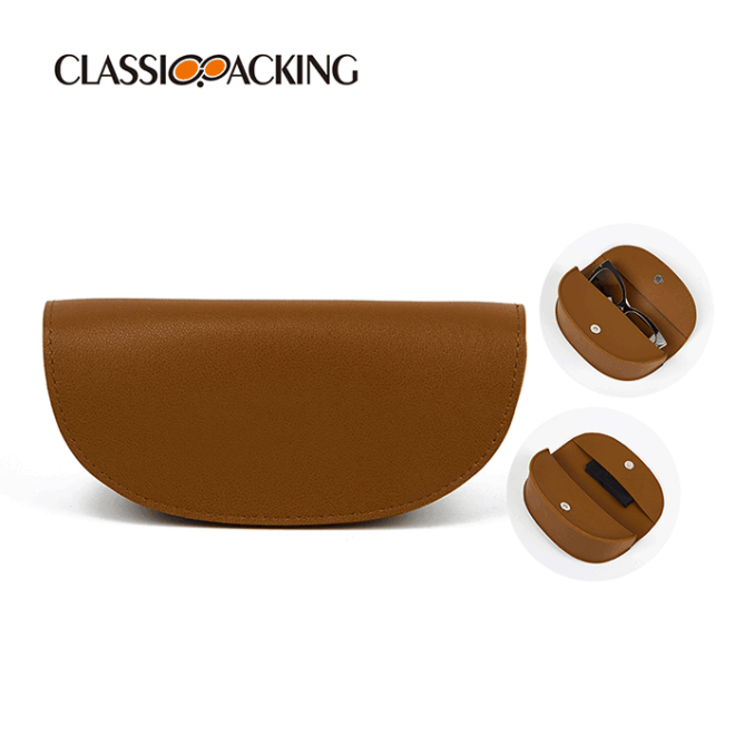 brown soft leather eyeglass case
