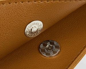 brown soft leather eyeglass case button