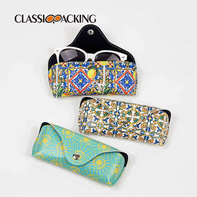 soft custom digital printed sunglasses case with sunglasses stored inside