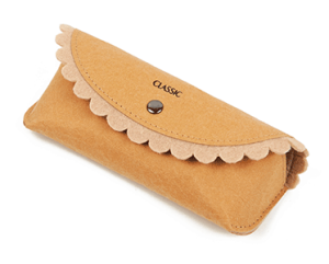 brown soft sunglasses case pouch with scalloped edge