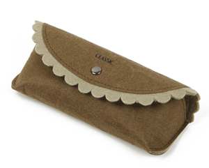 dark green ladies soft glasses case with scalloped edge