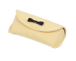 yellow ladies soft glasses case with leather ribbon