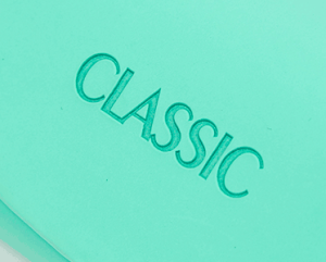 cyan pu leather reading glasses case logo close up