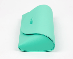 cyan pu leather reading glasses case side angle