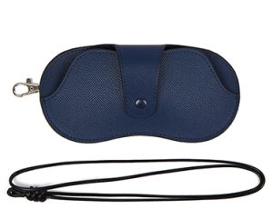 dark blue glasses case with strap
