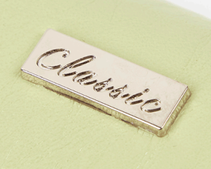 green eyeglass case logo detail