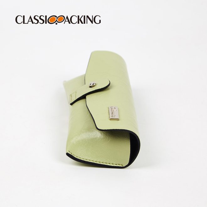 green glasses case soft leather side angle