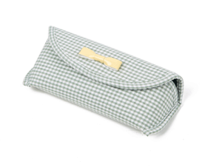 green ladies soft glasses case with leather ribbon