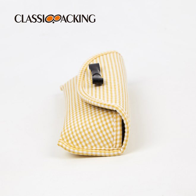 ladies soft glasses case with leather ribbon side angle