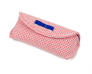 red ladies soft glasses case with leather ribbon