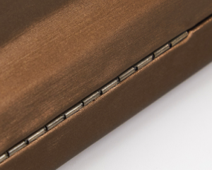 brushed metallic pvc glasses case hinge detail