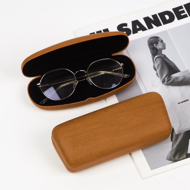 wooden-like leather glasses case hard capacity