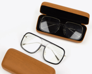 wooden-like leather glasses case hard size