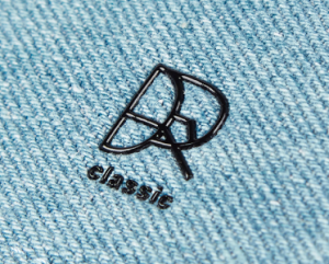 denim glasses case logo detail
